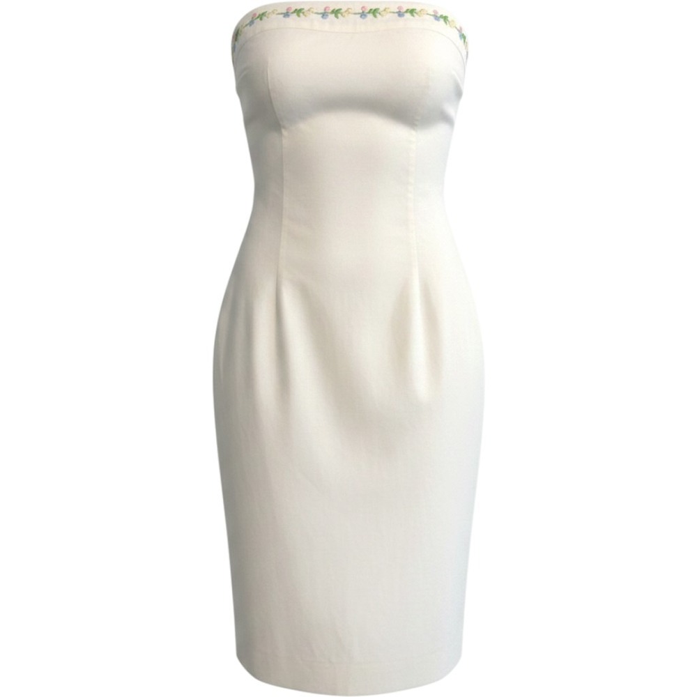 Shoshanna Womens Strapless Floral Embroidered Sheath Dress Ivory Size 6